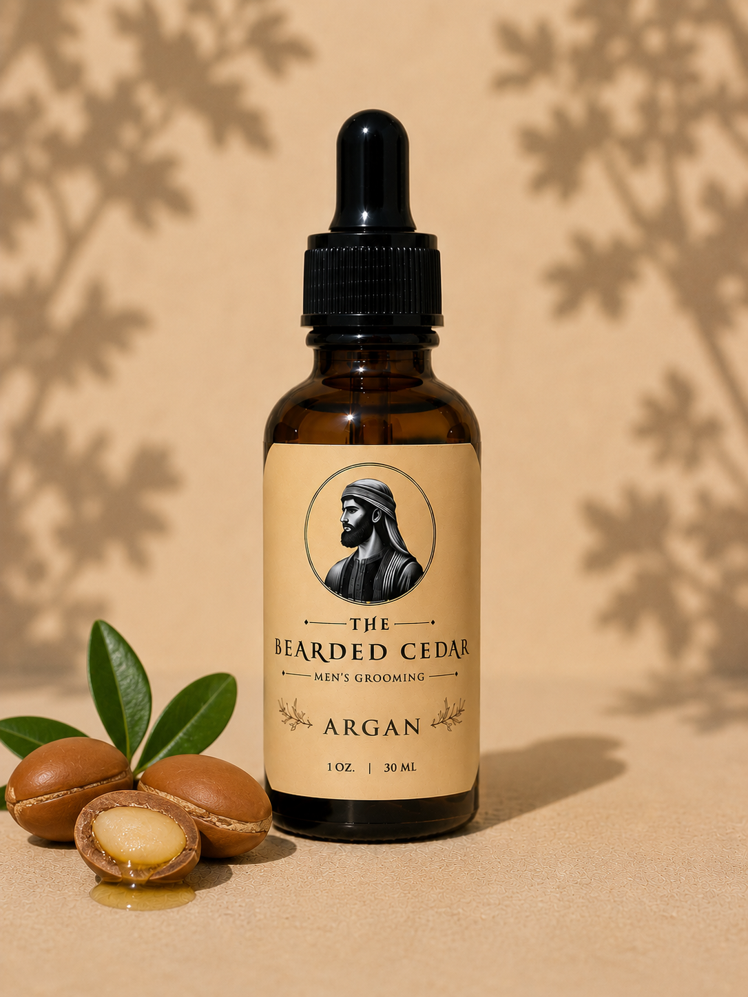 Argan beard oil bottle for beard hydration and softness by The Bearded Cedar