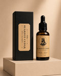 Cedar beard oil bottle by The Bearded Cedar with premium woodsy scent and package
