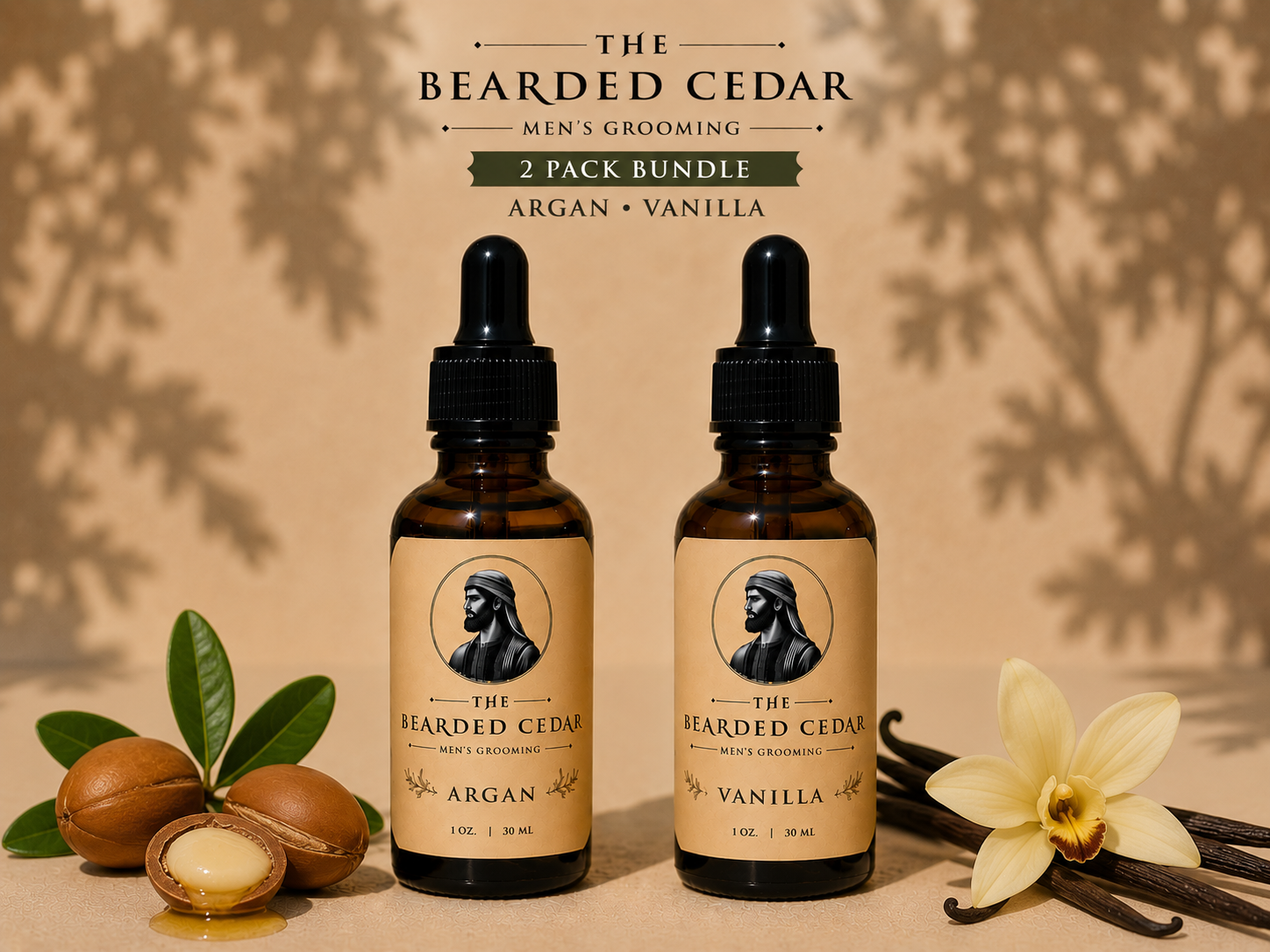Argan and vanilla beard oil bundle for premium beard care by the bearded cedar