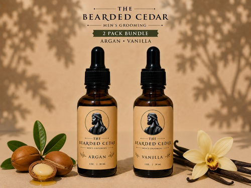 Argan and vanilla beard oil bundle for premium beard care by the bearded cedar